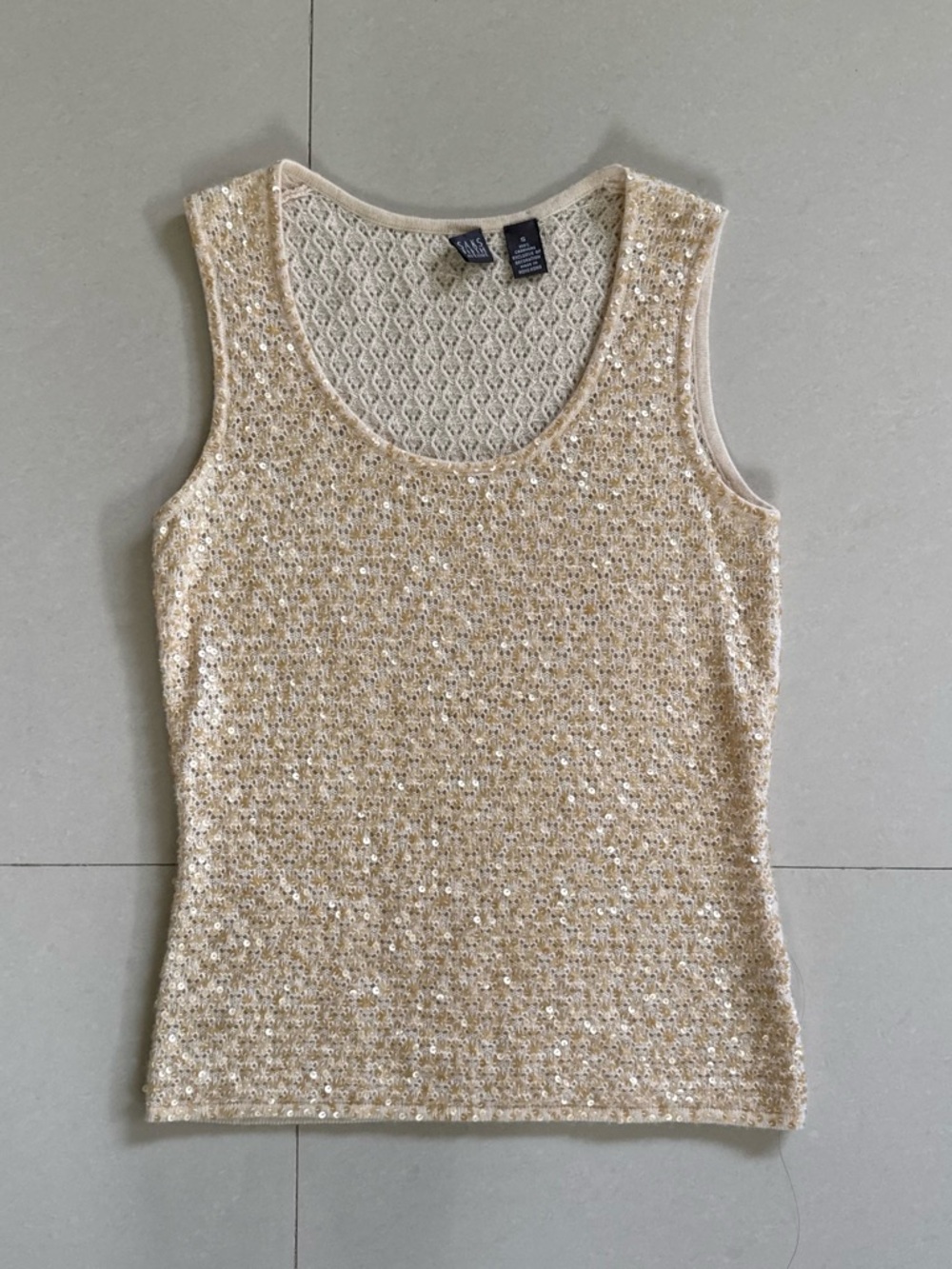Saks Fifth Avenue Cashmere Cream Sequin Scoop Neck Tank